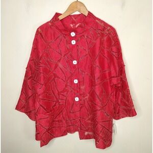 IC by Connie Sheer Hi Lo Button Up Asymmetric Shirt Top Artsy